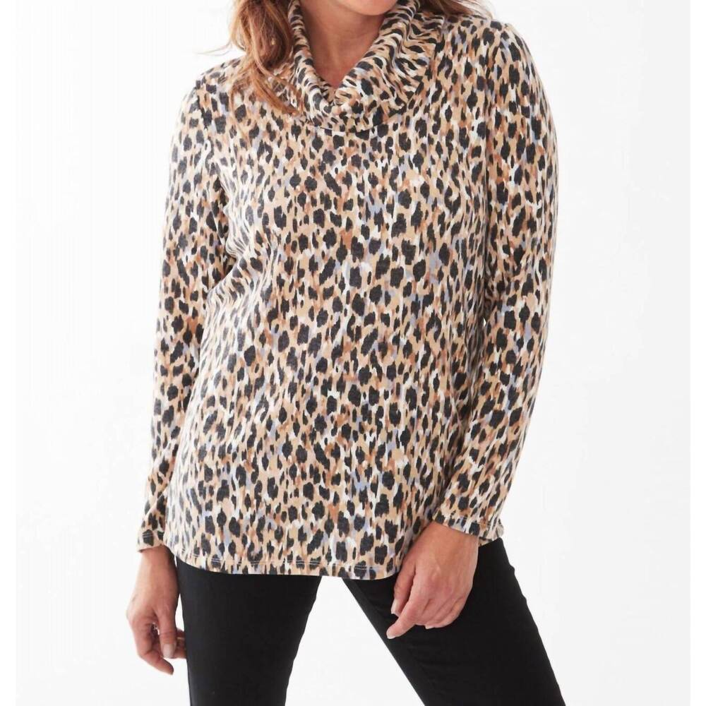 NEW FDJ cowlneck long sleeve top in indi abstract